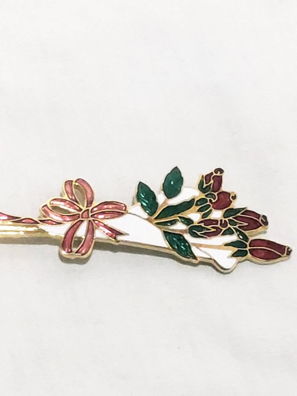 Bouquet Red Roses Rose Enamel Brooch Pin 2" Vintage